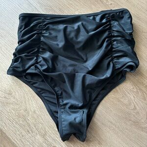 NWOT Black High Waisted Swim Bottoms with Bow, Size Medium